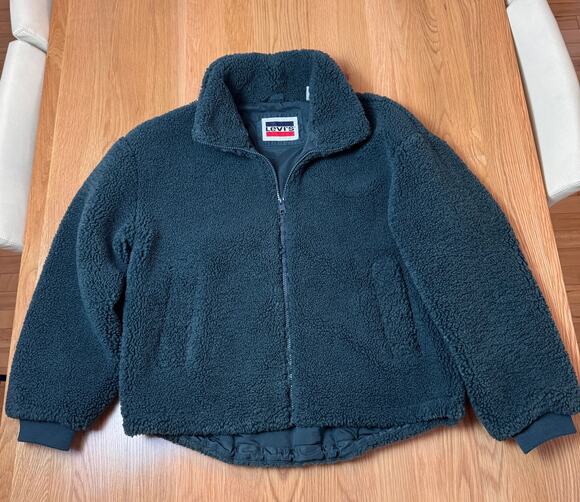 Levi's Other - Levi's Dark Teal Sherpa Fleece Jacket Full Zip Mock Neck Ribbed Cuffs